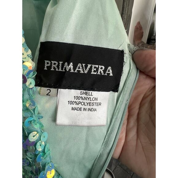 Primavera Sequin Aqua Green dress Prom Full Length size 2 maxi evening gown - Picture 9 of 11